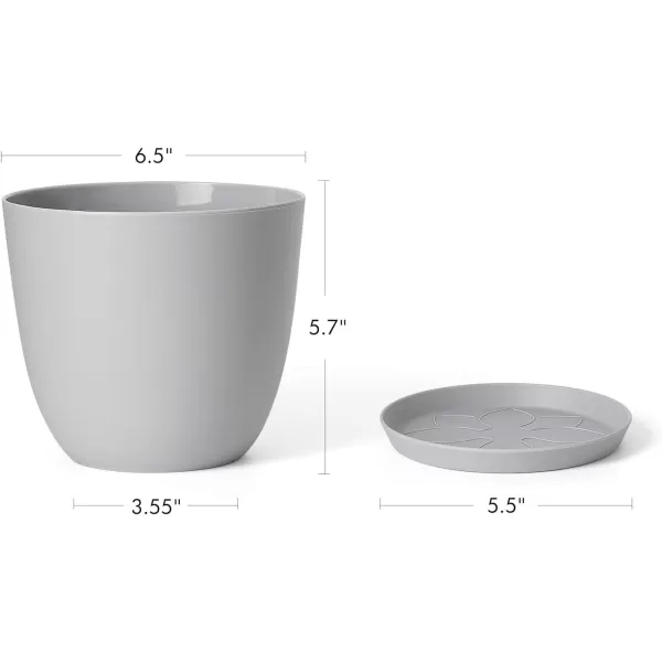 Mkono 65quot Plastic Planters with Saucers Indoor Set of 5 Flower Plant Pots with Drainage for All House Plants Herbs Foliage Plant and Seeding Nursery Cream WhiteGray