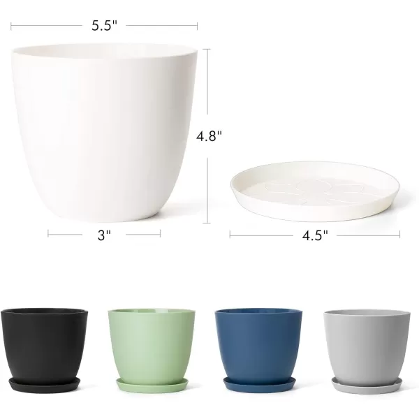 Mkono 65quot Plastic Planters with Saucers Indoor Set of 5 Flower Plant Pots with Drainage for All House Plants Herbs Foliage Plant and Seeding Nursery Cream WhiteMulticolor