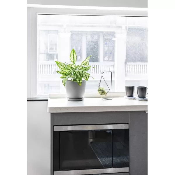 Mkono 65quot Plastic Planters with Saucers Indoor Set of 5 Flower Plant Pots with Drainage for All House Plants Herbs Foliage Plant and Seeding Nursery Cream WhiteGray