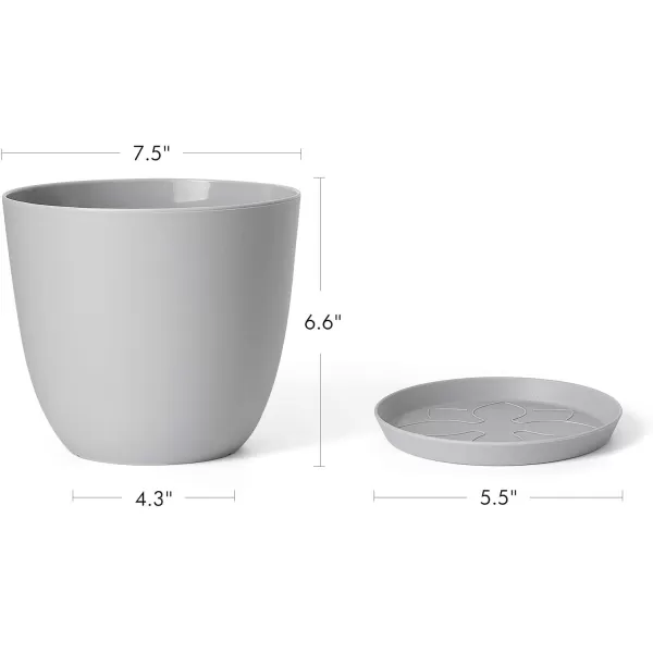 Mkono 65quot Plastic Planters with Saucers Indoor Set of 5 Flower Plant Pots with Drainage for All House Plants Herbs Foliage Plant and Seeding Nursery Cream WhiteGray