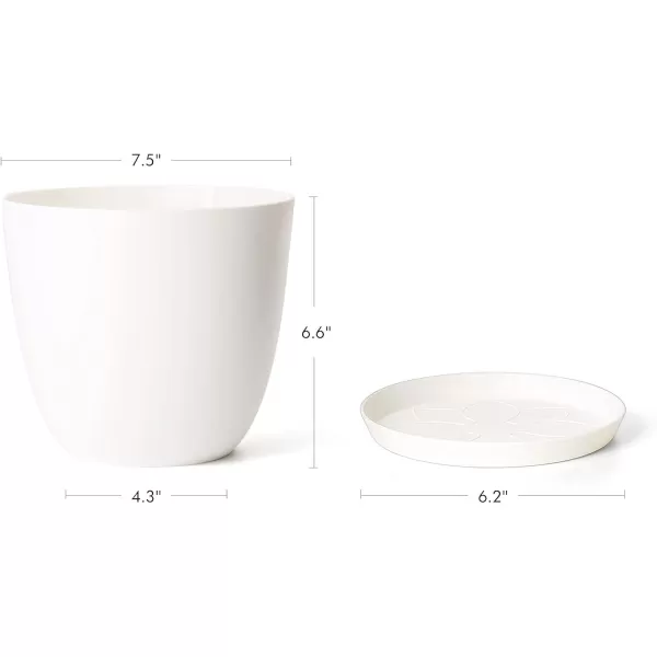 Mkono 65quot Plastic Planters with Saucers Indoor Set of 5 Flower Plant Pots with Drainage for All House Plants Herbs Foliage Plant and Seeding Nursery Cream WhiteCream White