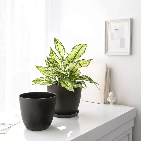Mkono 65quot Plastic Planters with Saucers Indoor Set of 5 Flower Plant Pots with Drainage for All House Plants Herbs Foliage Plant and Seeding Nursery Cream WhiteBlack