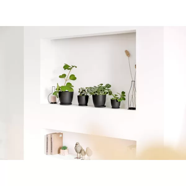 Mkono 65quot Plastic Planters with Saucers Indoor Set of 5 Flower Plant Pots with Drainage for All House Plants Herbs Foliage Plant and Seeding Nursery Cream WhiteBlack
