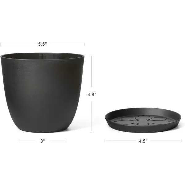 Mkono 65quot Plastic Planters with Saucers Indoor Set of 5 Flower Plant Pots with Drainage for All House Plants Herbs Foliage Plant and Seeding Nursery Cream WhiteBlack