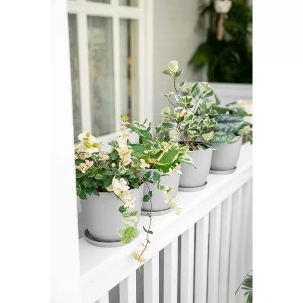 Mkono 65quot Plastic Planters with Saucers Indoor Set of 5 Flower Plant Pots with Drainage for All House Plants Herbs Foliage Plant and Seeding Nursery Cream WhiteGray