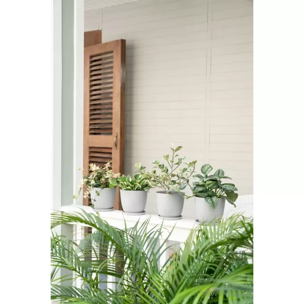Mkono 65quot Plastic Planters with Saucers Indoor Set of 5 Flower Plant Pots with Drainage for All House Plants Herbs Foliage Plant and Seeding Nursery Cream WhiteGray