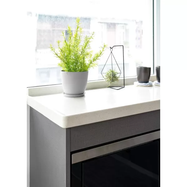 Mkono 65quot Plastic Planters with Saucers Indoor Set of 5 Flower Plant Pots with Drainage for All House Plants Herbs Foliage Plant and Seeding Nursery Cream WhiteGray