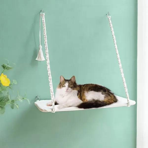 Mkono Cat Window Perch Macrame Boho Cat Hammock Wall Mounted Cat Bed for Indoor Cat Pet Resting Seat Safety Space Saving Cat Shelves with Screw Suction Cups