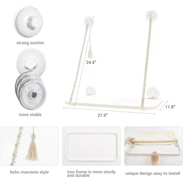 Mkono Cat Window Perch Macrame Boho Cat Hammock Wall Mounted Cat Bed for Indoor Cat Pet Resting Seat Safety Space Saving Cat Shelves with Screw Suction Cups