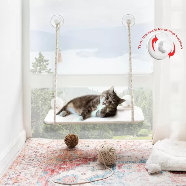 Mkono Cat Window Perch Macrame Boho Cat Hammock Wall Mounted Cat Bed for Indoor Cat Pet Resting Seat Safety Space Saving Cat Shelves with Screw Suction Cups