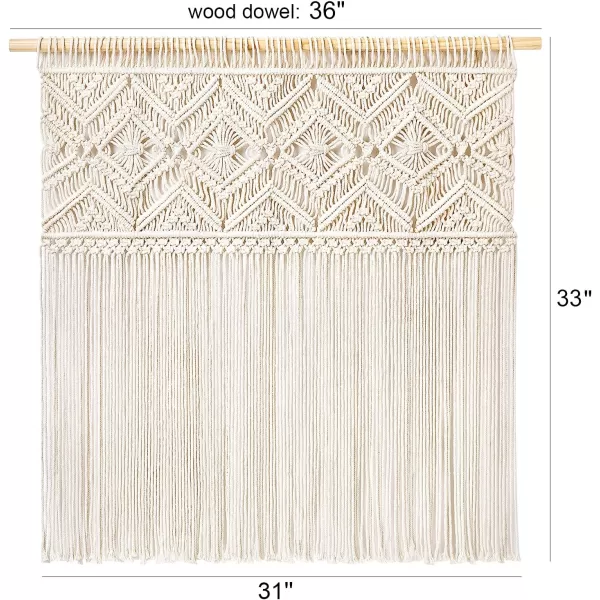 Mkono Large Macrame Wall Hanging Boho Decor Tapestry Wall Art Headboard Woven Decoration for Living Room Bedroom Dorm Background Ideal Gift Including Hanging Rod 31quot W x 33quot H