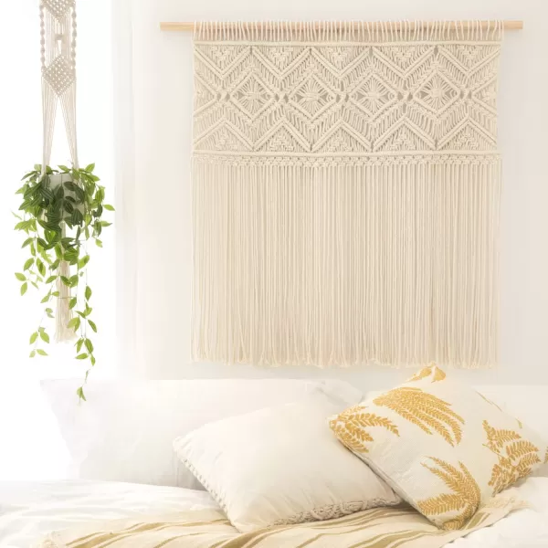 Mkono Large Macrame Wall Hanging Boho Decor Tapestry Wall Art Headboard Woven Decoration for Living Room Bedroom Dorm Background Ideal Gift Including Hanging Rod 31quot W x 33quot H