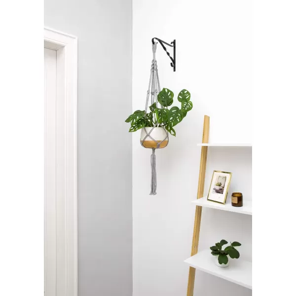 Mkono Macrame Plant Hanger Indoor Outdoor Hanging Planter Basket Cotton Rope 4 Legs 41 InchGray