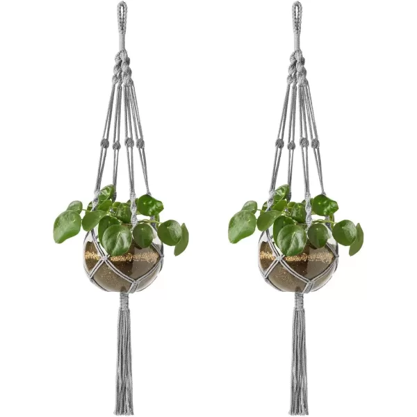 Mkono Macrame Plant Hanger Indoor Outdoor Hanging Planter Basket Cotton Rope 4 Legs 41 InchGray