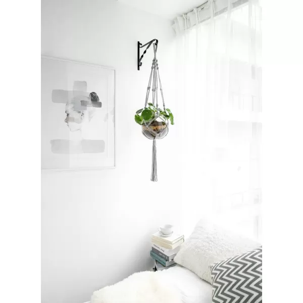 Mkono Macrame Plant Hanger Indoor Outdoor Hanging Planter Basket Cotton Rope 4 Legs 41 InchGray