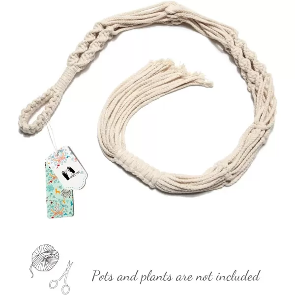 Mkono Macrame Plant Hanger Indoor Outdoor Hanging Planter Basket Cotton Rope 4 Legs 41 InchIvory