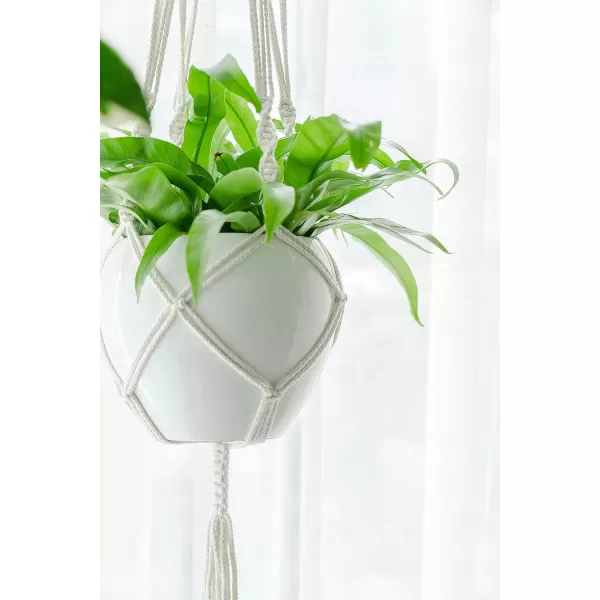 Mkono Macrame Plant Hanger Indoor Outdoor Hanging Planter Basket Cotton Rope 4 Legs 41 InchIvory
