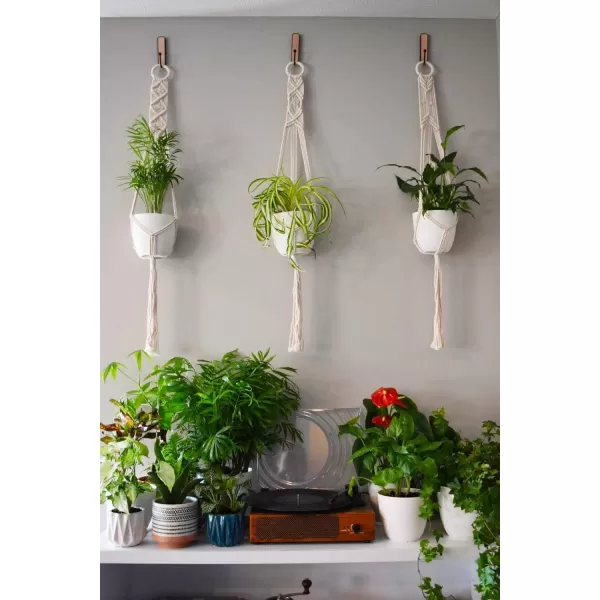 Mkono Macrame Plant Hangers Set of 3 Indoor Wall Hanging Planter Basket Flower Pot Holder Boho Home Decor 39 Inch Ivory