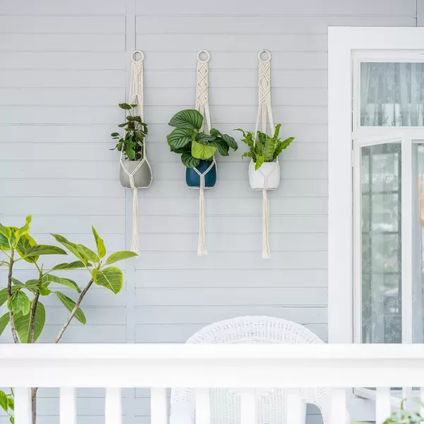 Mkono Macrame Plant Hangers Set of 3 Indoor Wall Hanging Planter Basket Flower Pot Holder Boho Home Decor 39 Inch Ivory
