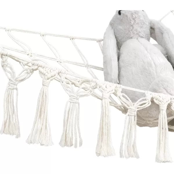 Mkono Stuffed Animal Net or Hammock Boho Toy Storage Holder Hanging Organizer with Decorative Tassels and Lights Large Corner Plush Net Toys Display Hammock for Nursery Kid Room Playroom IvoryIvory