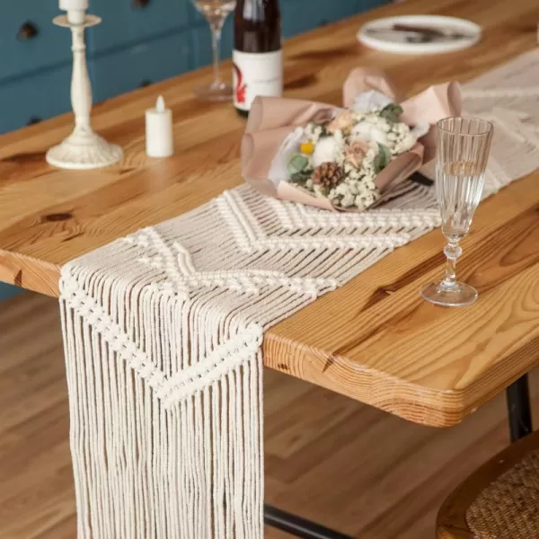 Mkono 100 Inches Boho Macrame Table Runner Woven Christmas Party Decor Handmade Linen Placemats with Tassels Home Decoration for Dining Room Kitchen 12 x 100 Inches