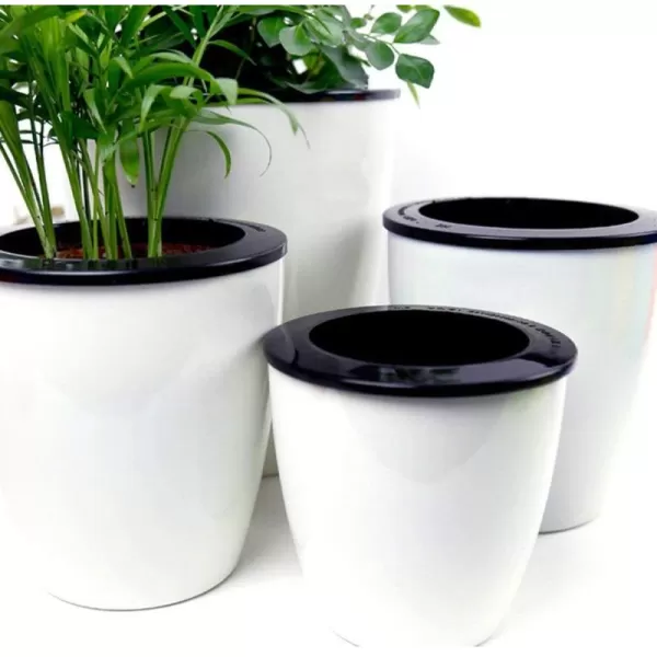 Mkono 3 Pack Self Watering Planter African Violet Pots Plastic White Flower Plant Pot with Wick Rope for All House Plants Flowers Herbs MediumMedium