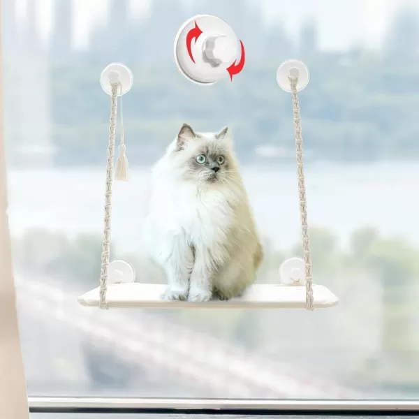 Mkono Cat Window Perch Macrame Boho Cat Hammock Wall Mounted Cat Bed for Indoor Cat Pet Resting Seat Safety Space Saving Cat Shelves with Screw Suction Cups