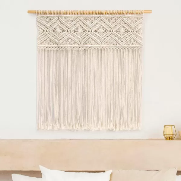 Mkono Large Macrame Wall Hanging Boho Decor Tapestry Wall Art Headboard Woven Decoration for Living Room Bedroom Dorm Background Ideal Gift Including Hanging Rod 31quot W x 33quot H