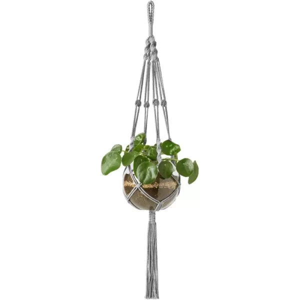 Mkono Macrame Plant Hanger Indoor Outdoor Hanging Planter Basket Cotton Rope 4 Legs 41 InchGray