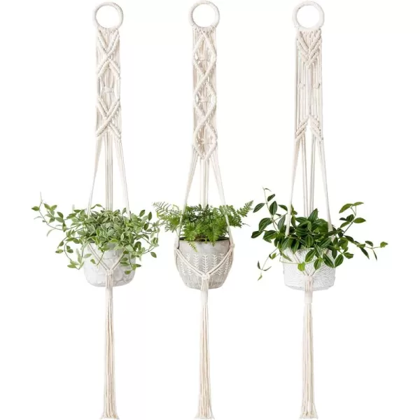 Mkono Macrame Plant Hangers Set of 3 Indoor Wall Hanging Planter Basket Flower Pot Holder Boho Home Decor 39 Inch Ivory