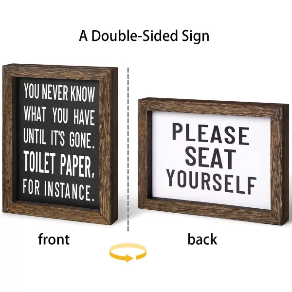 Mkono 1 Pcs Bathroom Decor Signs Farmhouse Rustic Box Sign Decorations Wooden Funny Bathroom Accessories Decor Signs for Shelves Both Sides with Sayings