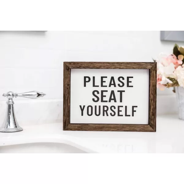 Mkono 1 Pcs Bathroom Decor Signs Farmhouse Rustic Box Sign Decorations Wooden Funny Bathroom Accessories Decor Signs for Shelves Both Sides with Sayings