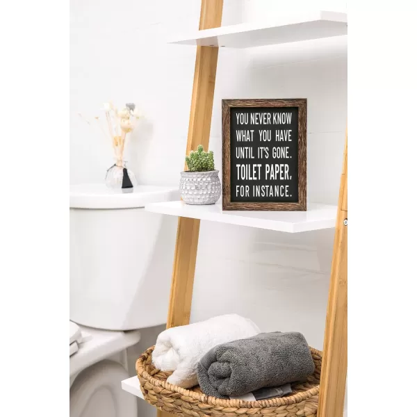 Mkono 1 Pcs Bathroom Decor Signs Farmhouse Rustic Box Sign Decorations Wooden Funny Bathroom Accessories Decor Signs for Shelves Both Sides with Sayings