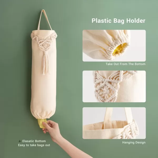 Mkono 2 Pack Macrame Plastic Bag Holder Grocery Bags Organizer Trash Bag Dispenser Camper Boho Decor Shopping Bag Storage for Kitchen Closet Pantry Laundry Room Ivory 63W x 157LMedium