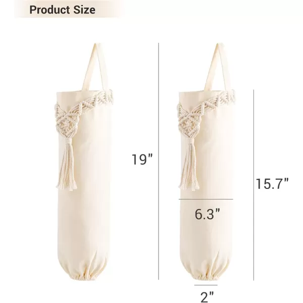Mkono 2 Pack Macrame Plastic Bag Holder Grocery Bags Organizer Trash Bag Dispenser Camper Boho Decor Shopping Bag Storage for Kitchen Closet Pantry Laundry Room Ivory 63W x 157LSmall