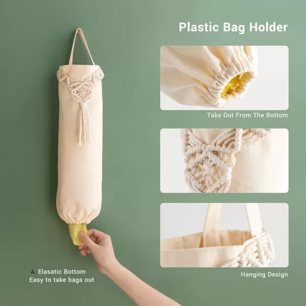Mkono 2 Pack Macrame Plastic Bag Holder Grocery Bags Organizer Trash Bag Dispenser Camper Boho Decor Shopping Bag Storage for Kitchen Closet Pantry Laundry Room Ivory 63W x 157LSmall