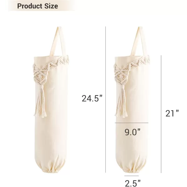 Mkono 2 Pack Macrame Plastic Bag Holder Grocery Bags Organizer Trash Bag Dispenser Camper Boho Decor Shopping Bag Storage for Kitchen Closet Pantry Laundry Room Ivory 63W x 157LMedium