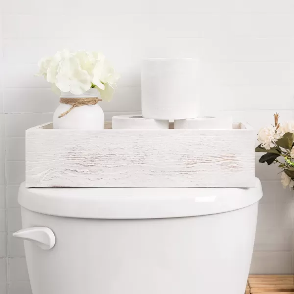 Mkono Bathroom Decor Box Toilet Paper Basket Wood Tank Topper Basket Holder with Mason Jar and Flower Bathroom Behind Toilet Top Storage Organizer Box Farmhouse Rustic Home Decor WhiteWhite