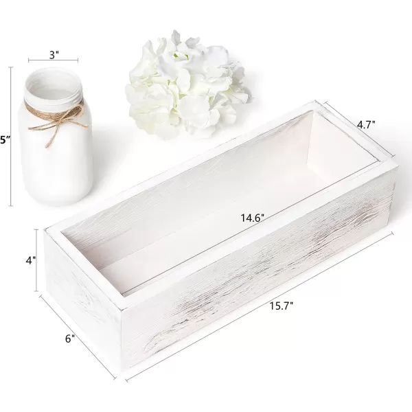 Mkono Bathroom Decor Box Toilet Paper Basket Wood Tank Topper Basket Holder with Mason Jar and Flower Bathroom Behind Toilet Top Storage Organizer Box Farmhouse Rustic Home Decor WhiteWhite