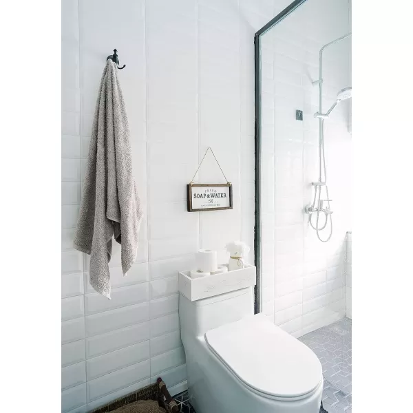 Mkono Bathroom Decor Box Toilet Paper Basket Wood Tank Topper Basket Holder with Mason Jar and Flower Bathroom Behind Toilet Top Storage Organizer Box Farmhouse Rustic Home Decor WhiteWhite