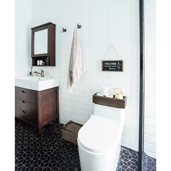 Mkono Bathroom Decor Box Toilet Paper Basket Wood Tank Topper Basket Holder with Mason Jar and Flower Bathroom Behind Toilet Top Storage Organizer Box Farmhouse Rustic Home Decor WhiteYellow