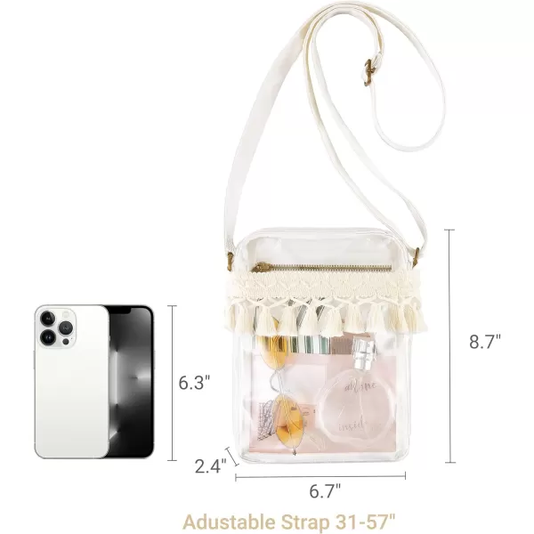 Mkono Clear Bag Stadium Approved Macrame Clear Concert Purse with Fringe Crossbody Stadium Bag with IPocket for Sport Events Concert