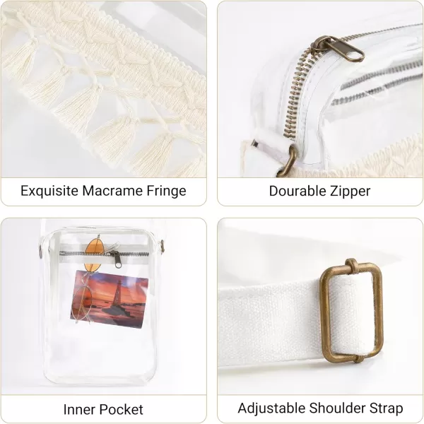 Mkono Clear Bag Stadium Approved Macrame Clear Concert Purse with Fringe Crossbody Stadium Bag with IPocket for Sport Events Concert