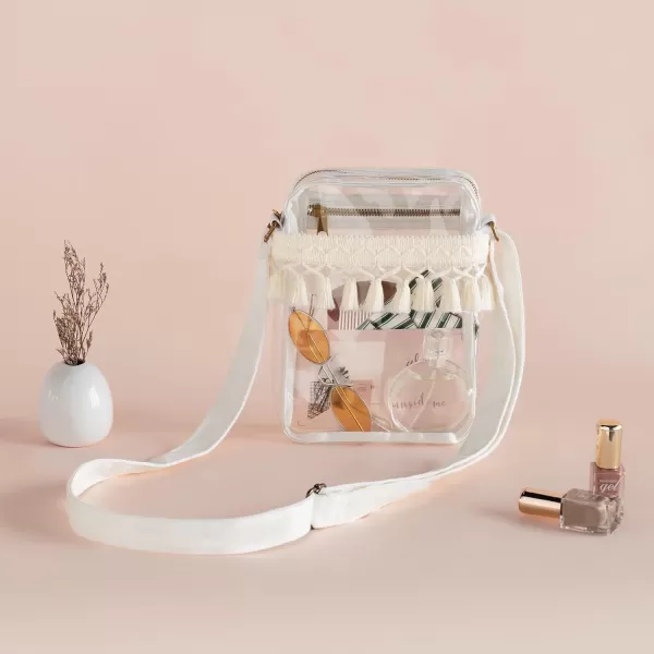 Mkono Clear Bag Stadium Approved Macrame Clear Concert Purse with Fringe Crossbody Stadium Bag with IPocket for Sport Events Concert