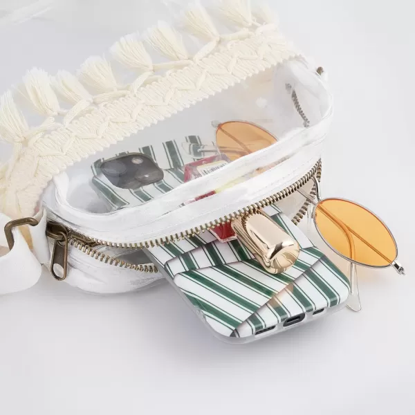 Mkono Clear Bag Stadium Approved Macrame Clear Concert Purse with Fringe Crossbody Stadium Bag with IPocket for Sport Events Concert