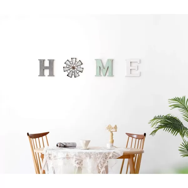 Mkono Farmhouse Wall Decor Wooden Home Sign with Metal Windmill for O Rustic Hanging Letters Decorative Wall Art Decor Signs for Living Room Kitchen Bedroom Entryway HouseMulti
