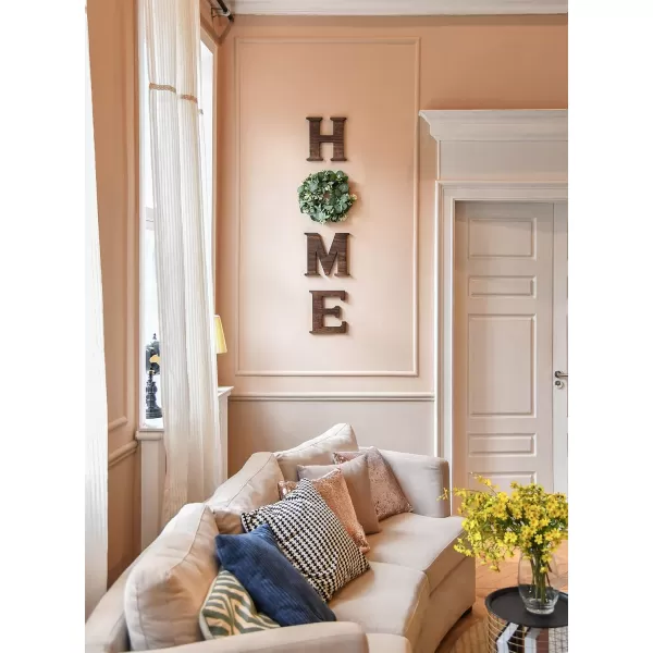 Mkono Farmhouse Wall Home Sign with Artificial Eucalyptus for O Rustic Wooden Hanging Letters Decorative Wall Art Decor for Living Room Kitchen Entryway Housewarming Gift BrownBrown