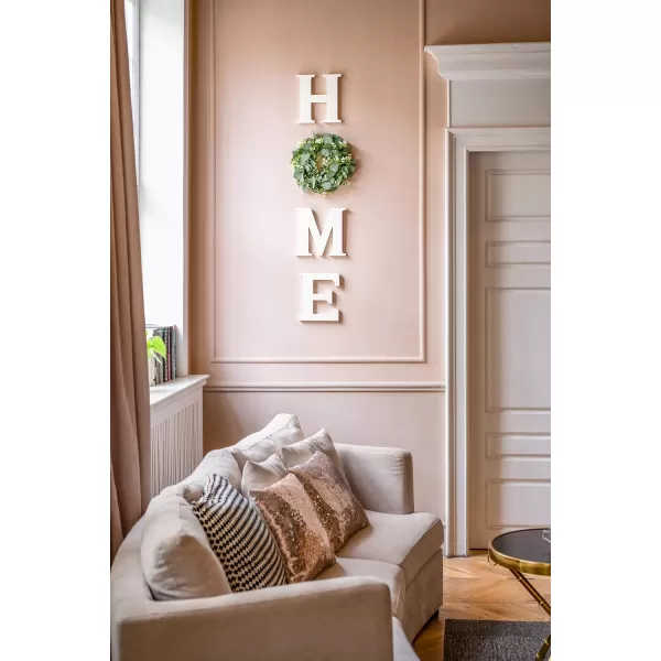 Mkono Farmhouse Wall Home Sign with Artificial Eucalyptus for O Rustic Wooden Hanging Letters Decorative Wall Art Decor for Living Room Kitchen Entryway Housewarming Gift BrownWhite