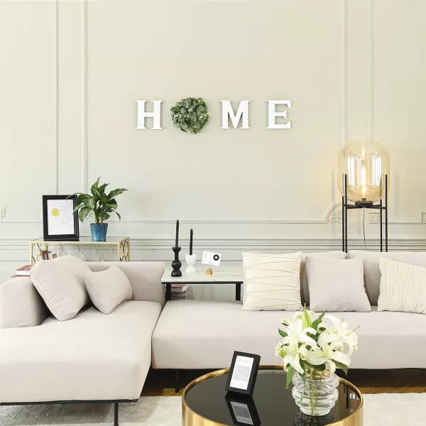 Mkono Farmhouse Wall Home Sign with Artificial Eucalyptus for O Rustic Wooden Hanging Letters Decorative Wall Art Decor for Living Room Kitchen Entryway Housewarming Gift BrownWhite