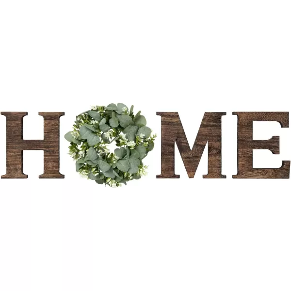 Mkono Farmhouse Wall Home Sign with Artificial Eucalyptus for O Rustic Wooden Hanging Letters Decorative Wall Art Decor for Living Room Kitchen Entryway Housewarming Gift BrownBrown